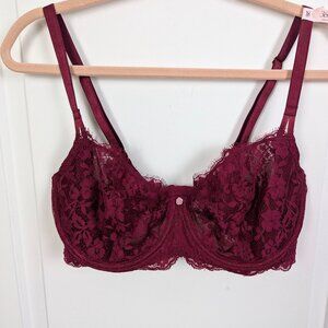 Victoria's Secret | Burgundy Lace Dream Angels Unlined Underwire Bra Size 36DD